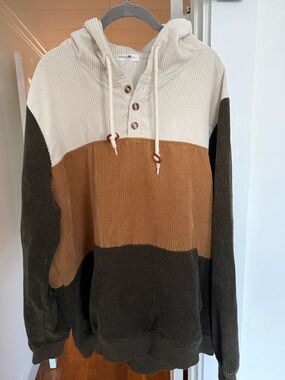 Corduroy Hooded Pullover - Cream, Camel, Olive